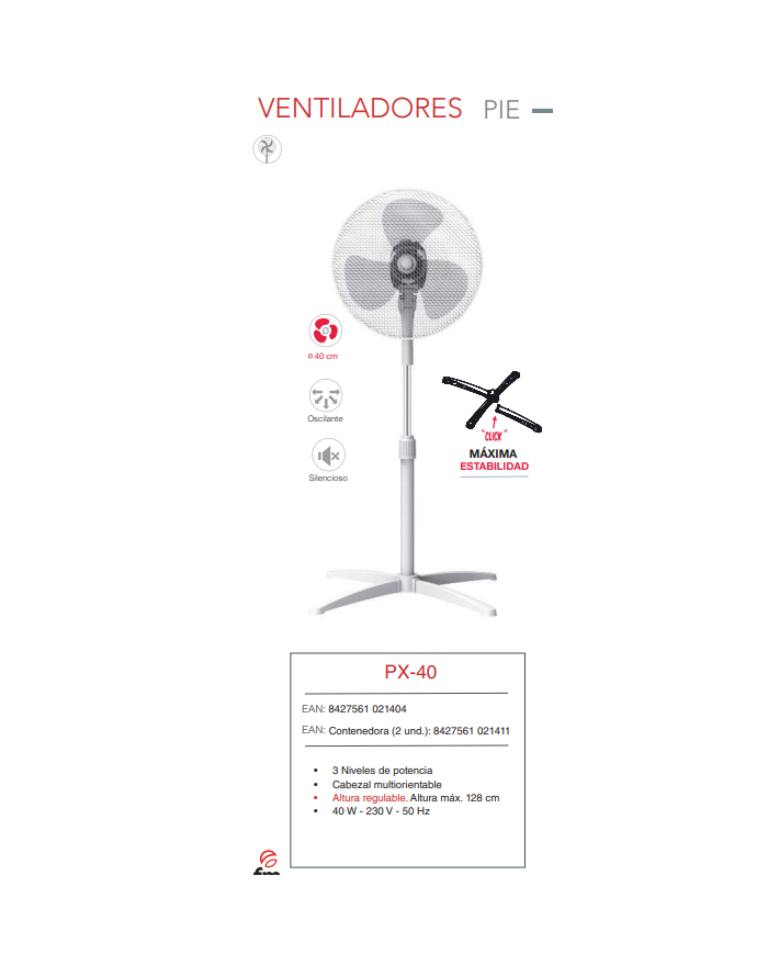 Ventilador 40 cm pie montaje "click"