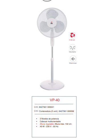 Ventilador 40 cm pie base redonda