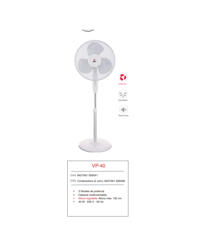 Ventilador 40 cm pie base redonda