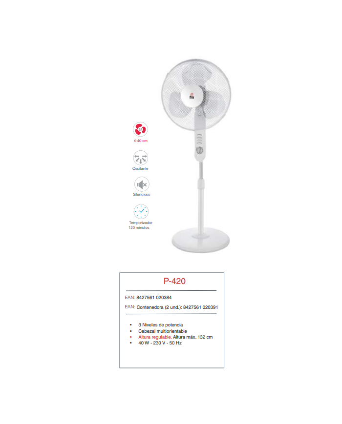 Ventilador 40 cm base redonda temporizador