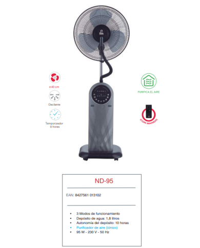 Ventilador 40 cm Ø nebulizador purificador