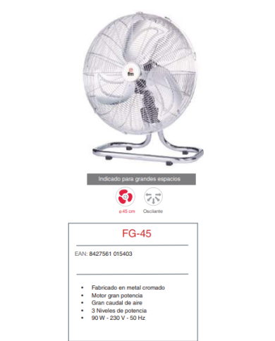 Semi-industrial de suelo 45 cm Ø oscilante 90w