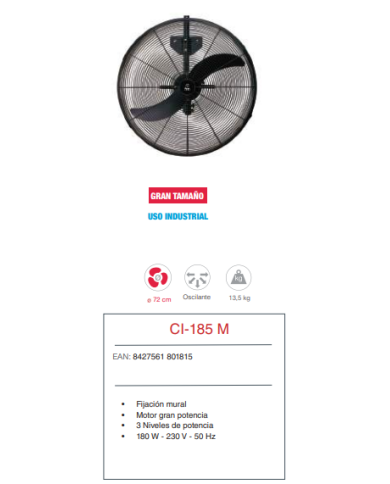 Industrial mural oscilante 180 w 72 cm Ø