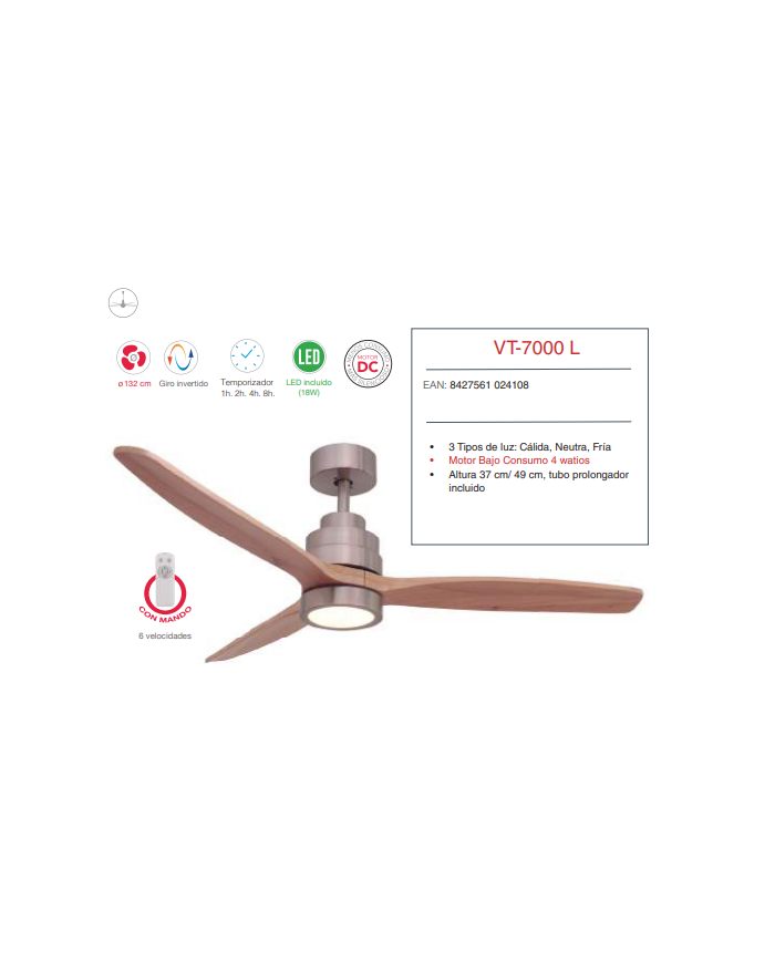 DC 132 cm c/Luz c/Mando BAJO CONSUMO