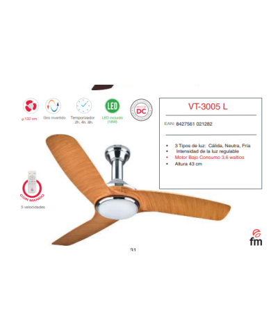 DC 132 cm Ø c/Luz c/Mando BAJO CONSUMO