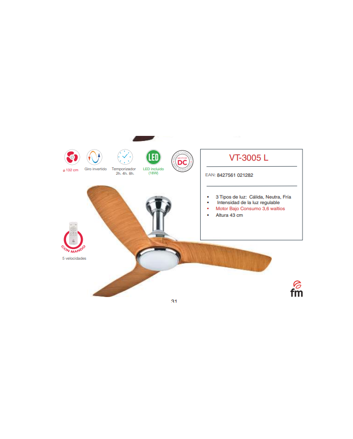 DC 132 cm Ø c/Luz c/Mando BAJO CONSUMO