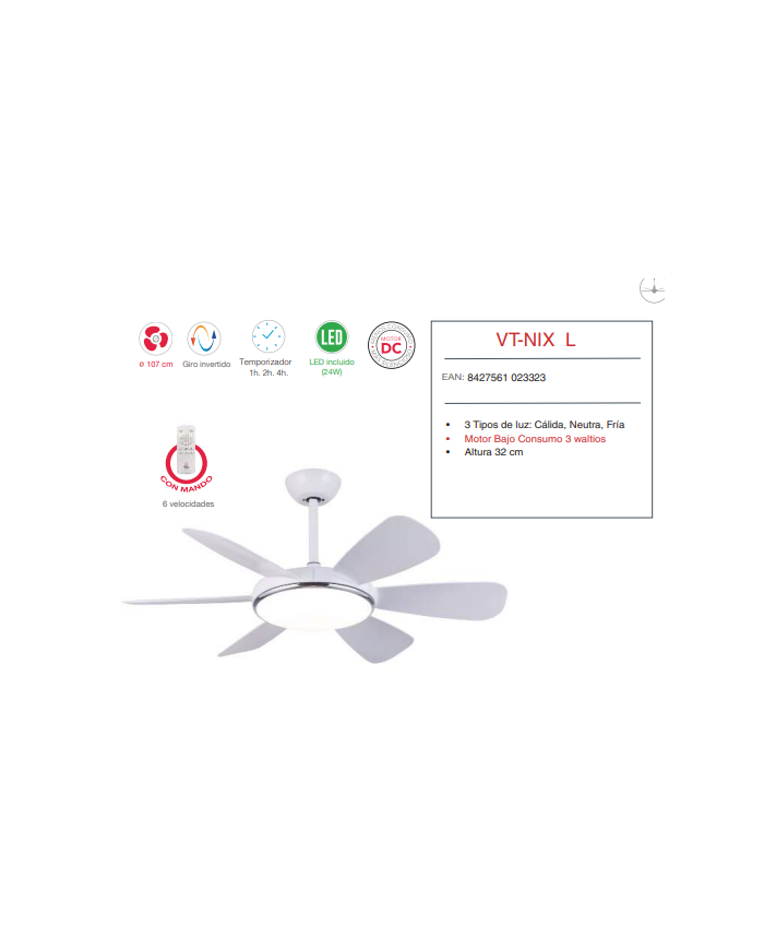 DC 107 cm 0c/Luz c/Mando BAJO CONSUMO