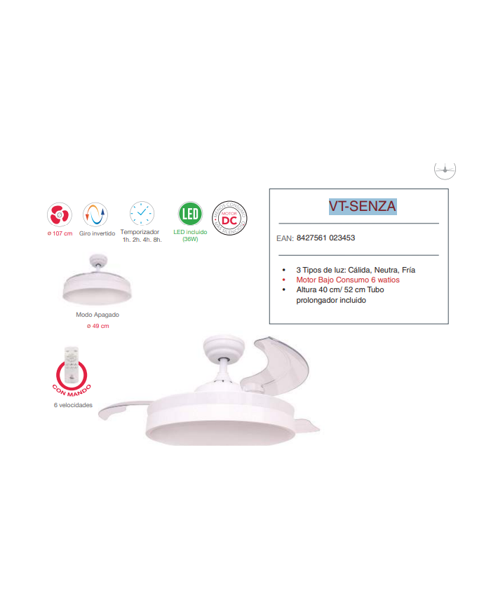 DC 107 cm Ø c/Luz c/Mando BAJO CONSUMO