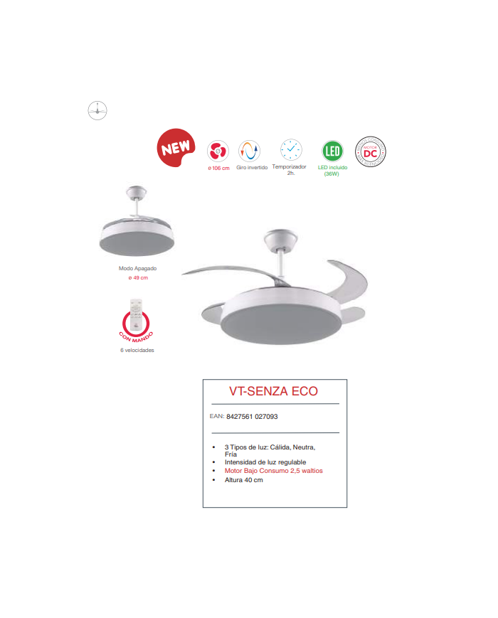 DC 106 cm Ø c/Luz c/Mando BAJO CONSUMO