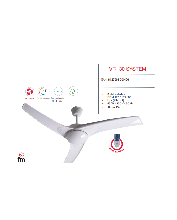 132 cm con Luz Mando a distancia