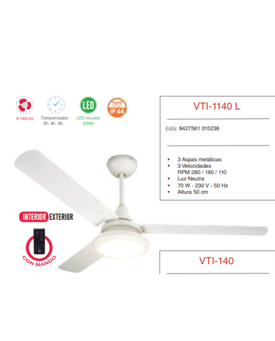 140 cm Luz LED incluida Mando a distancia