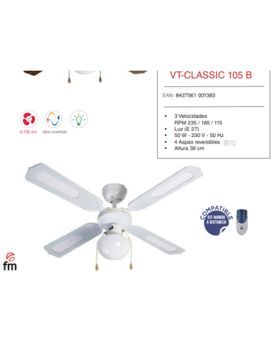 105 cm con Luz palas blancas