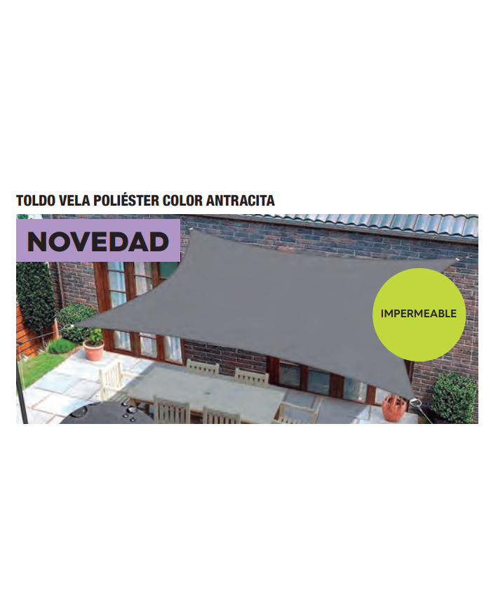 TOLDO VELA SOMBREO CUADRADO IMPERMEABLE POLIESTER 3,6 X 3,6
