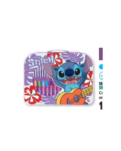 Maletín Stitch Conjunto Actividades Artisticas con 12 pinturas de cera