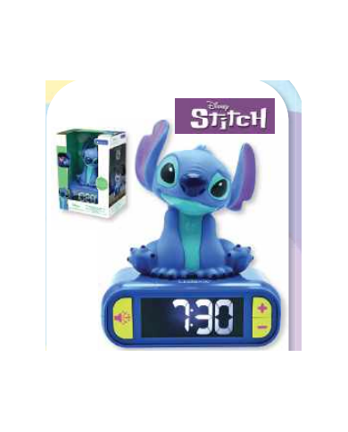 Despertador digital Stitch con luz de noche 3D y efectos sonoros 15x10x20 cm