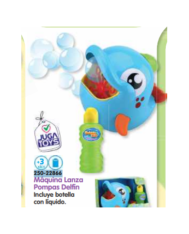 Máquina lanza pompas Delfín, incluye botella con líquido