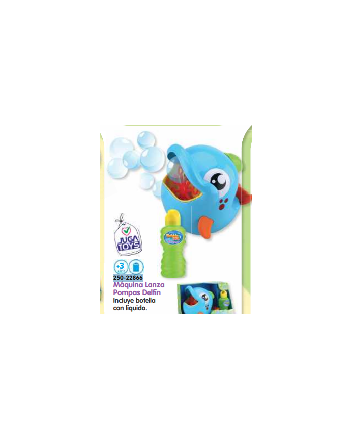 Máquina lanza pompas Delfín, incluye botella con líquido
