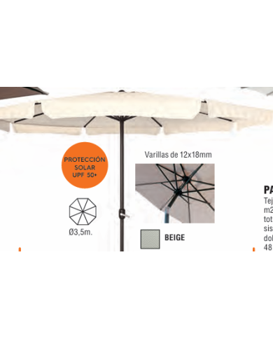 PARASOL ALUMINIO BEIGE CON FALDON 3,5 M TUBO 48 MM C