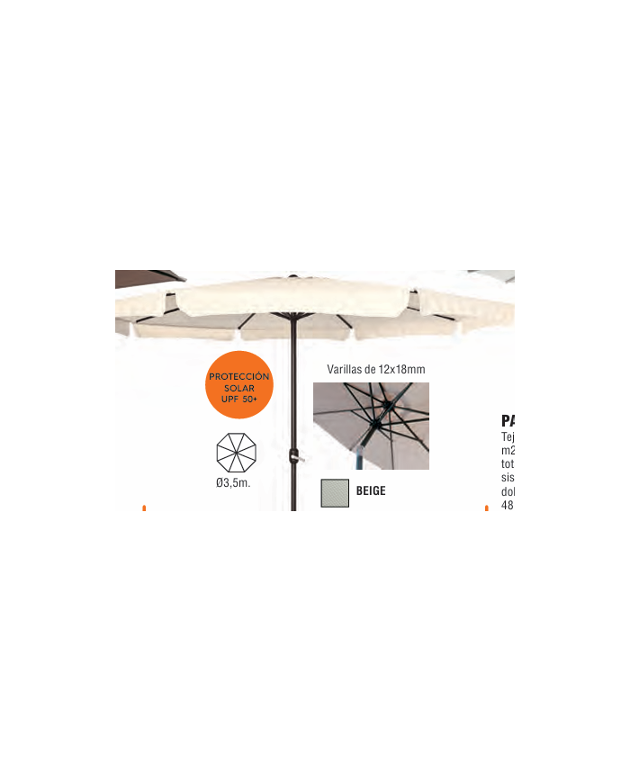 PARASOL ALUMINIO BEIGE CON FALDON 3,5 M TUBO 48 MM C