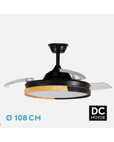 Ventilador DC Emperador Negro/Haya 108 cm Ø con Luz LED y Mando