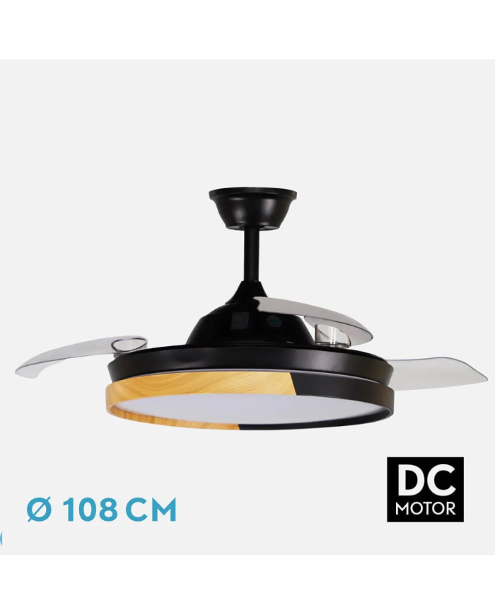 Ventilador DC Emperador Negro/Haya 108 cm Ø con Luz LED y Mando