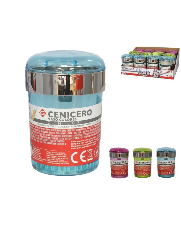 CENICERO VASO COLORES CON LUZ 10 CM