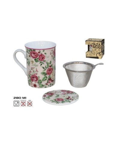 TAZA MUG FLOWERS 280ML C/FILTRO Y TAPA
