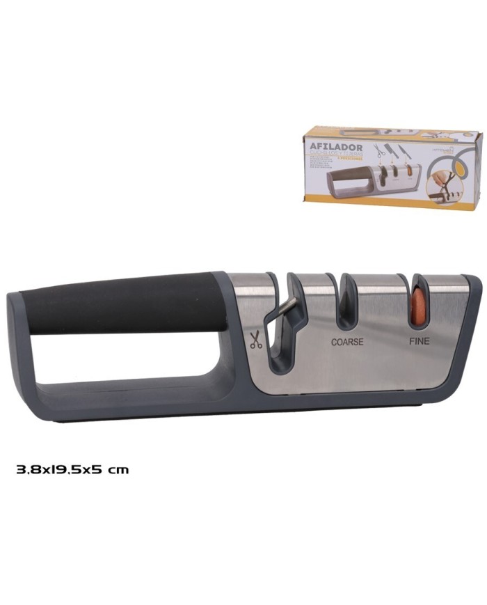 AFILADOR DE CUCHILLOS Y TIJERAS 3 POSICIONES NEGRO