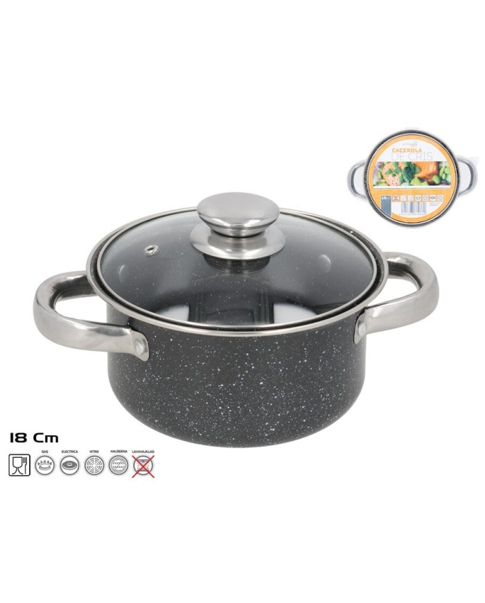 CACEROLA ANTIADHERENTE 18 CM GRANITO CON TAPA CRIS