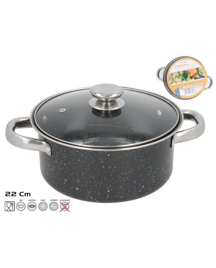 CACEROLA ANTIADHERENTE 22 CM GRANITO CON TAPA CRIS