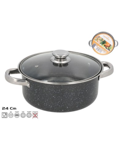 CACEROLA ANTIADHERENTE 24 CM GRANITO CON TAPA CRIS