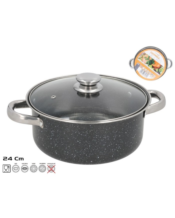 CACEROLA ANTIADHERENTE 24 CM GRANITO CON TAPA CRIS