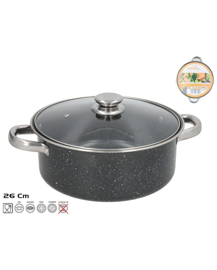 CACEROLA ANTIADHERENTE 26 CM GRANITO CON TAPA CRIS