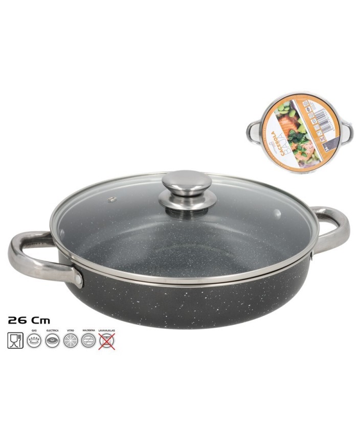 CACEROLA BAJA ANTIADHERENTE 26 CM GRANITO CON TAPA