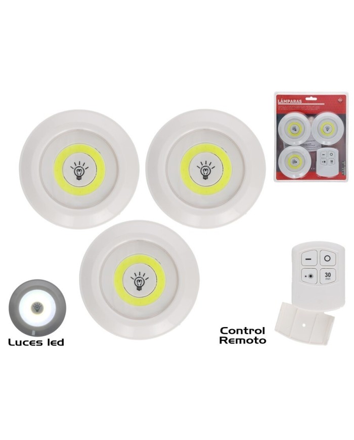 SET 3 LAMPARAS LUZ LED CON CONTROL REMOTO 9X1,5 CM