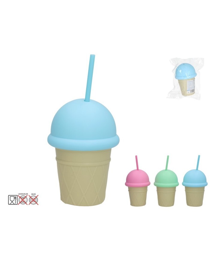 VASO C/CAÑITA TARRINA HELADO 3 SRT 16,3X11,4X7 CM