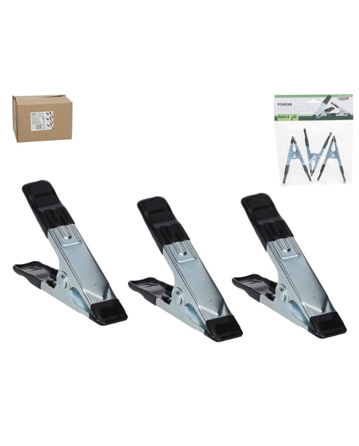 PINZAS PRESION X3 NEGRAS 10X6X1,8 CM