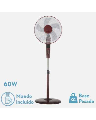 VENTILADOR DE PIE RAYO BURDEOS/NG.3 VEL.60W.5 ASP 43D C/ REMOTO