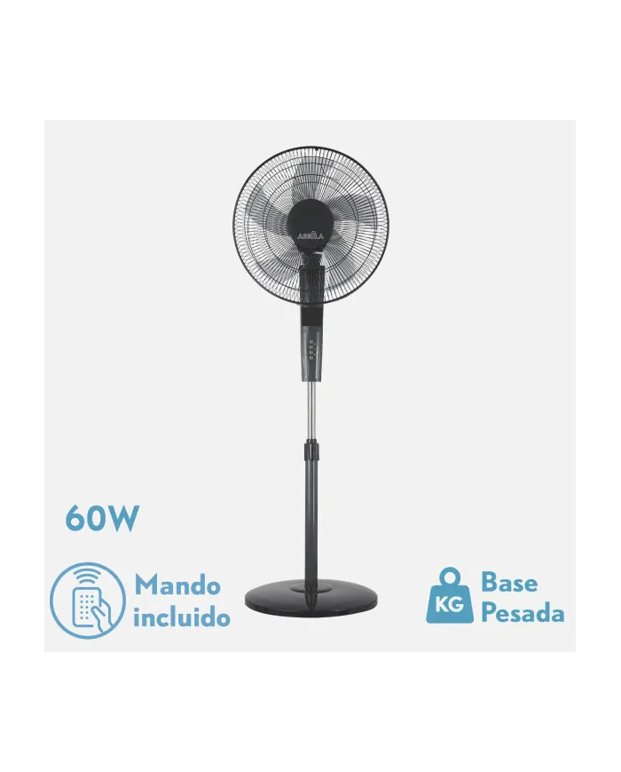VENTILADOR DE PIE RAYO GRIS/NEGRO 3 VEL.60W.5 ASP 43D C/ REMOTO