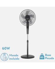 VENTILADOR DE PIE RAYO GRIS/NEGRO 3 VEL.60W.5 ASP 43D C/ REMOTO