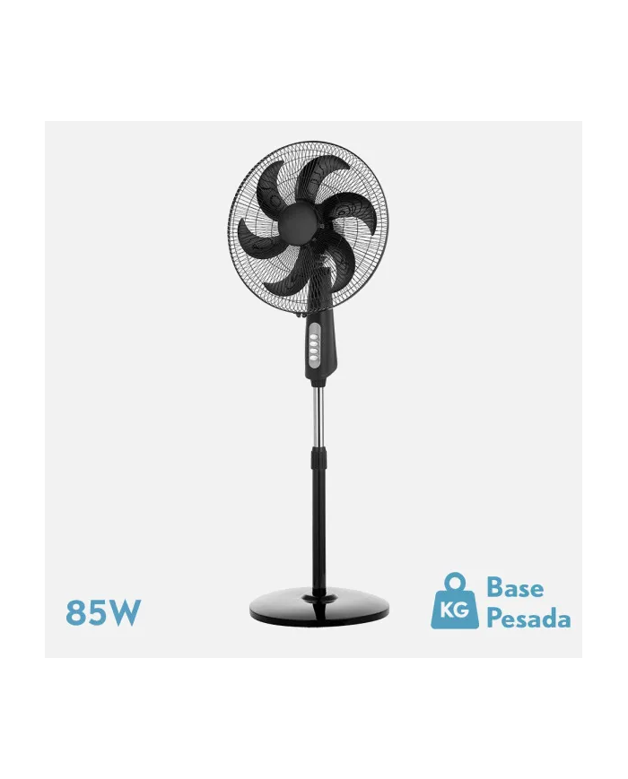 VENTILADOR DE PIE GRANIZO NEGRO 3 VEL.85W 6ASPAS O RIENTABLE REGX50X43 CM