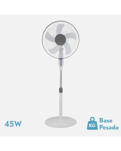 VENTILADOR DE PIE BELMONTE BLANCO/GRIS 3 VEL.45W 5 ASPAS ORIENTABLE, FIJO Y