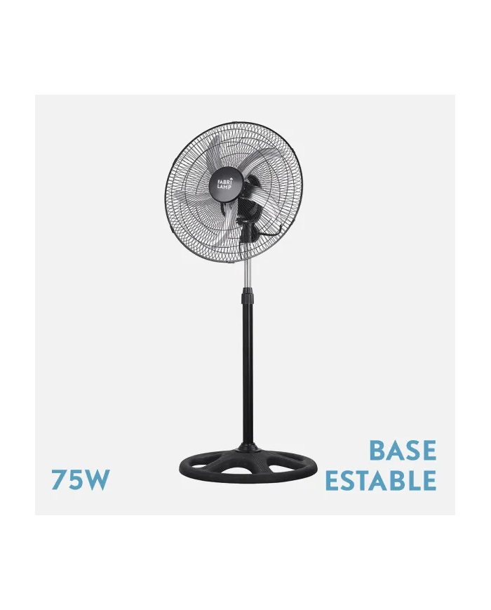 VENTILADOR DE PIE REFORZADO NEGRO 3 VEL. 75W 5 ASP AS ALUMINIO PLATA GIRO 360