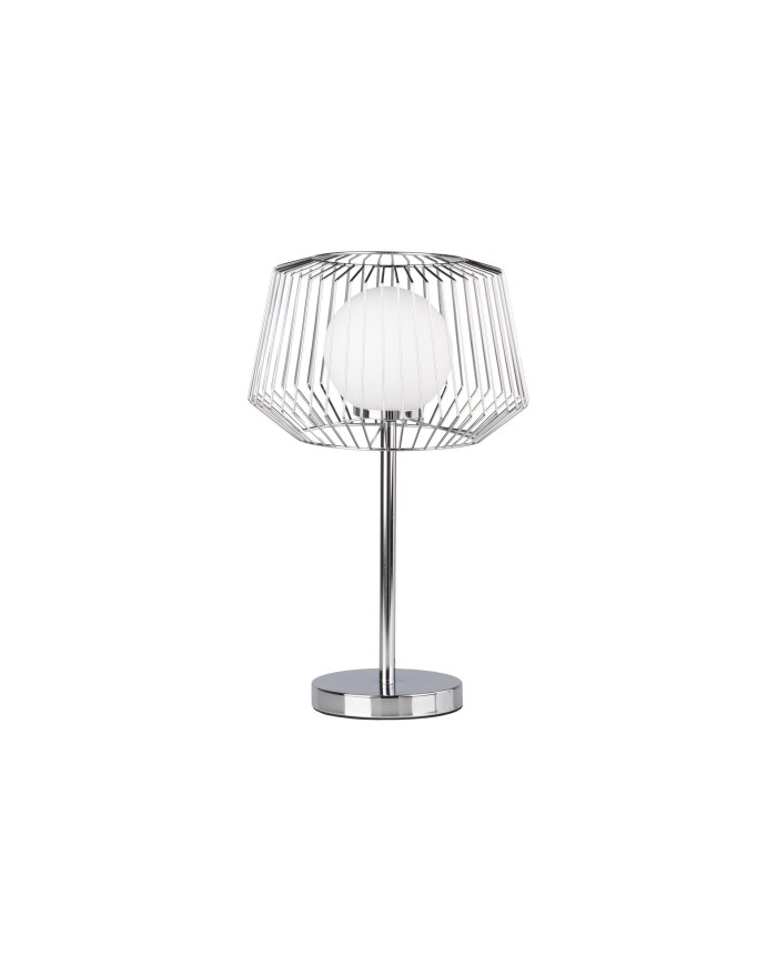 LAMPARA SOBREMESA METAL PLATEADO BLANCO 32x32x52CM