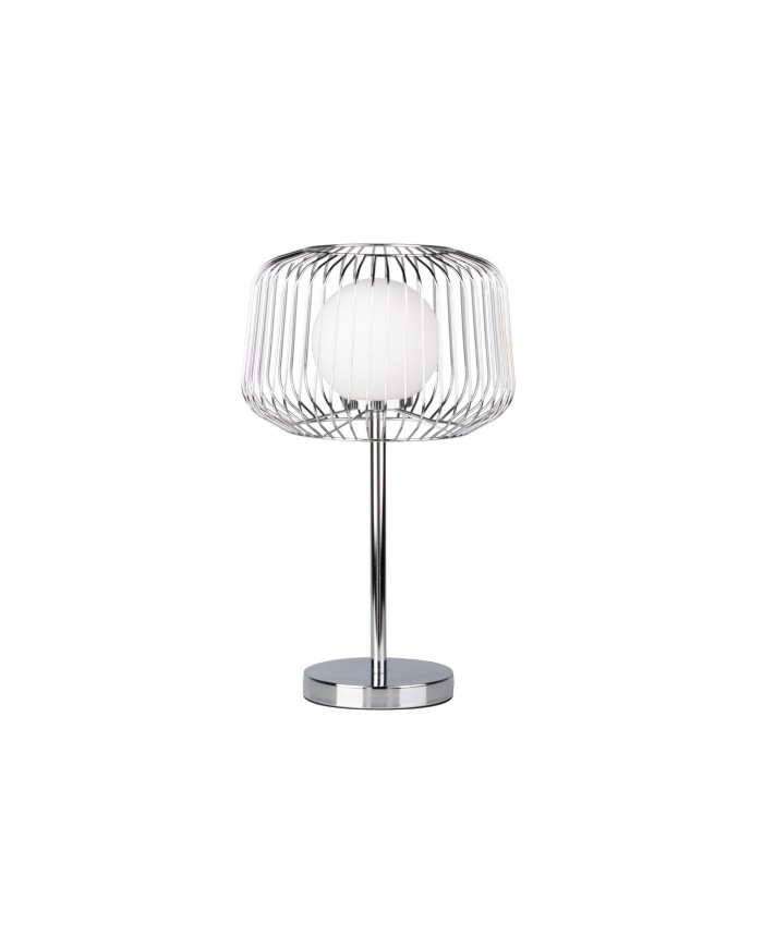 LAMPARA SOBREMESA METAL PLATEADO BLANCO 32x32x52CM