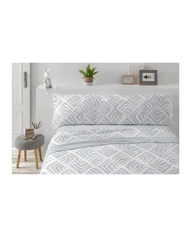 Juego de sábanas Coralina, 996 color Azul grisaceo Cama de 135 cm - Coralina Burrito Blanco