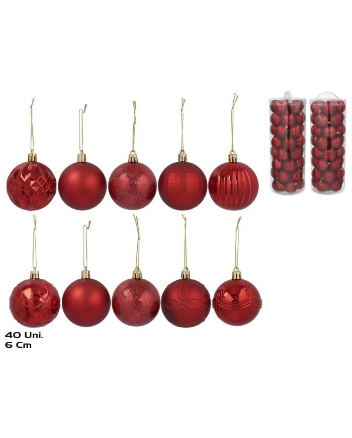 TUBO 40 BOLAS NAVIDAD ROJAS 6CM 7 SURTID