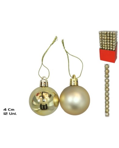 TUBO 12 BOLAS NAVIDAD ORO 4CM 2 SURTIDOS