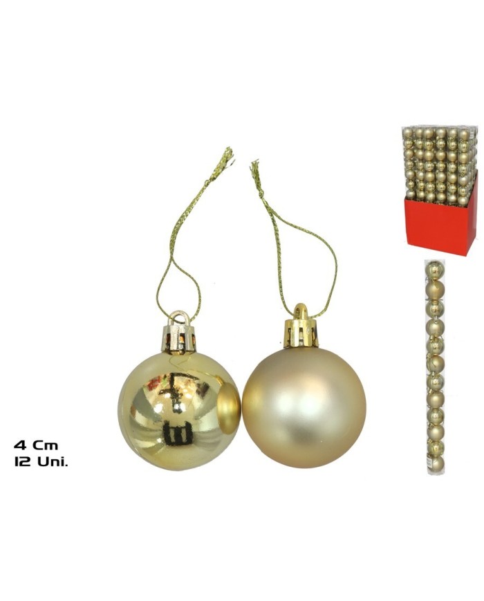 TUBO 12 BOLAS NAVIDAD ORO 4CM 2 SURTIDOS