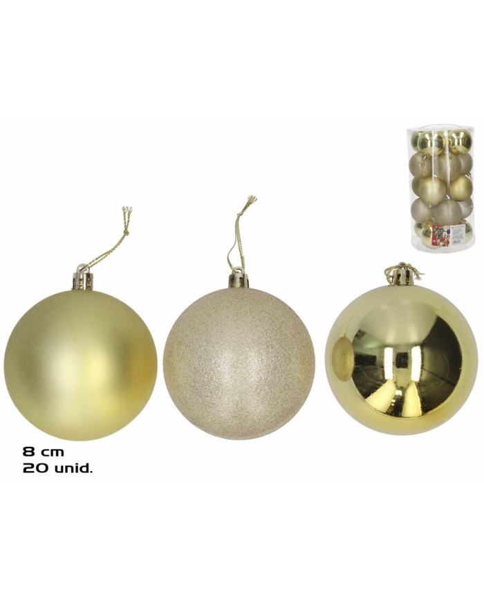 BOLA DE NAVIDAD X20 ORO 8CM 3 SURTIDOS